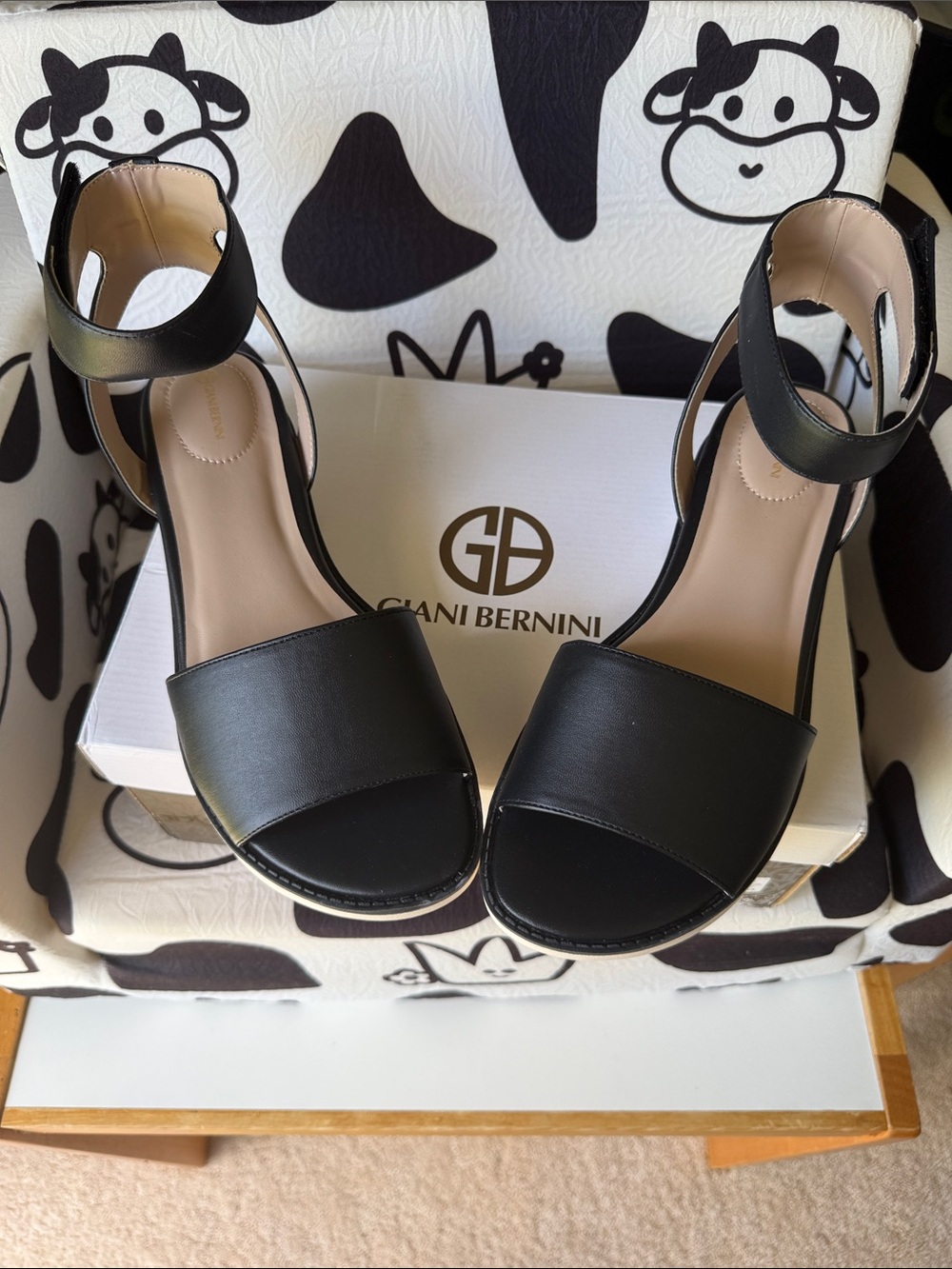 NIB Wm’s 9.5 Giani Bernini Black Open-Toe Ankle Strap 2” Heels
